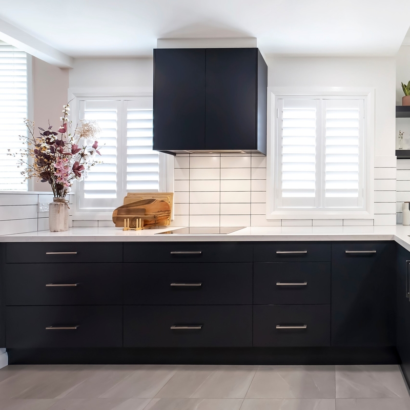 Armários modernos da cozinha completa do PVC de Matte Black Color para o armário de cozinha da mobília da cozinha