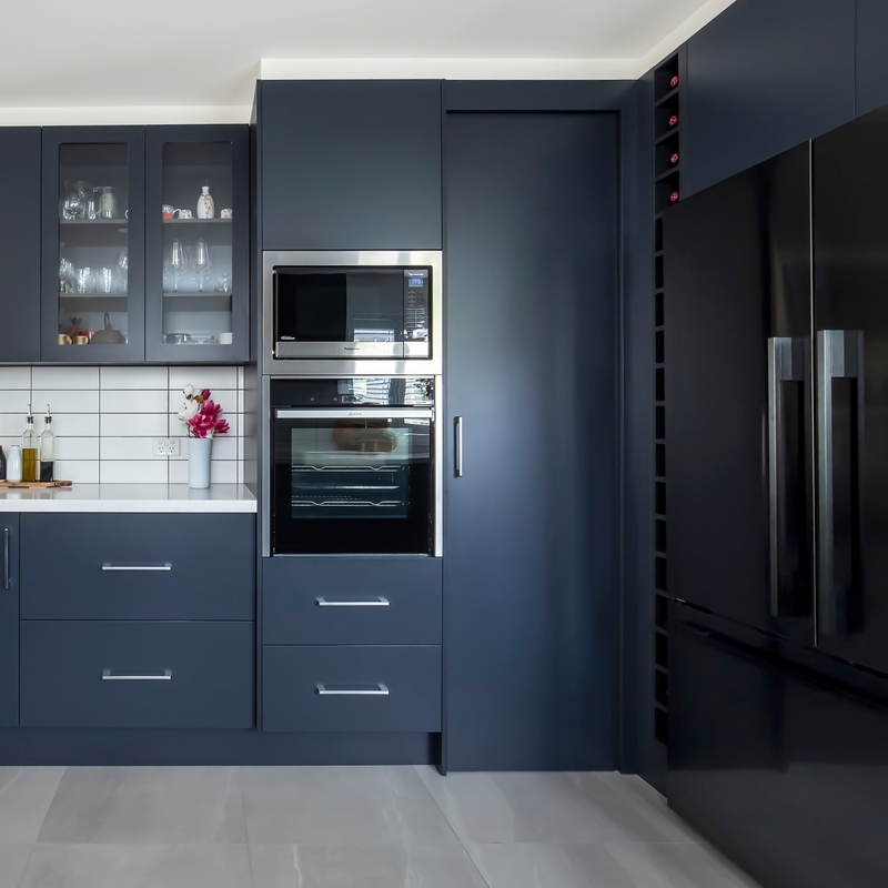 Armários modernos da cozinha completa do PVC de Matte Black Color para o armário de cozinha da mobília da cozinha