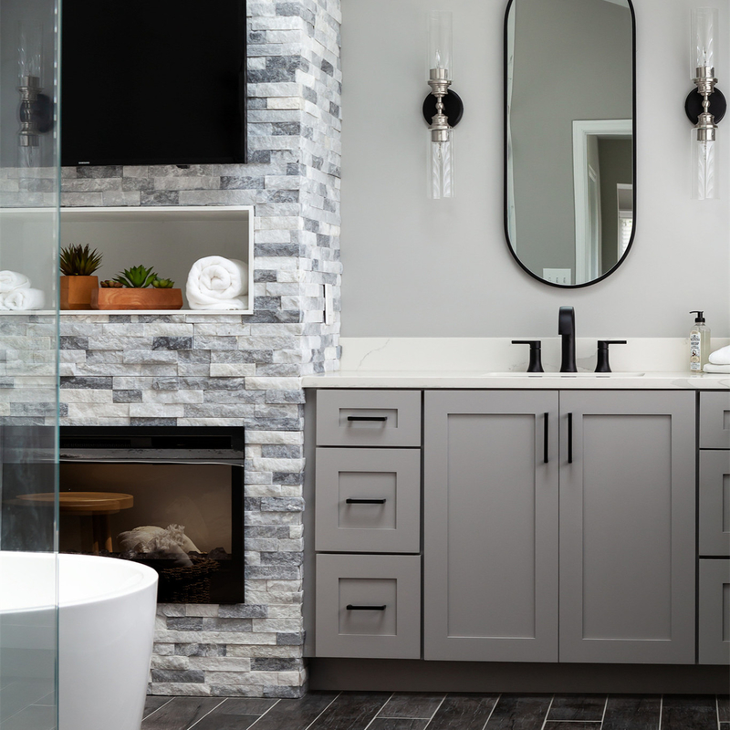 Unidades neutras luxuosas de Grey Shaker Style Lacquer Bathroom Vanity combinados com 2 portas 6 gavetas