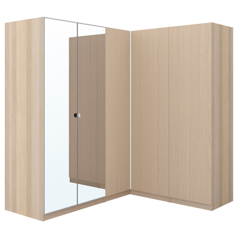 Vestuários modernos da grão da madeira do quarto do armário de armazenamento da porta da melamina 4 com espelho das gavetas