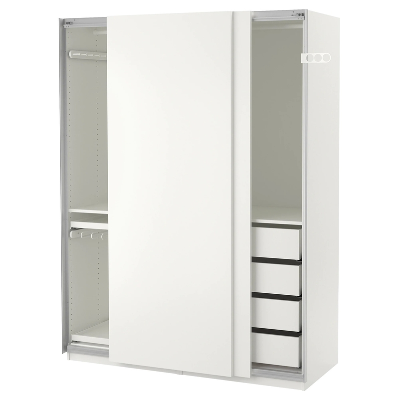 Matte White Cream Flat Panel enverniza o armazenamento do quarto de pano do armário do vestuário da porta deslizante