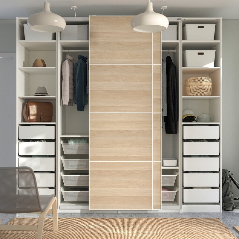 Planície modular moderna da grão da madeira do vestuário da parede do quarto da laca do armário da porta deslizante da melamina