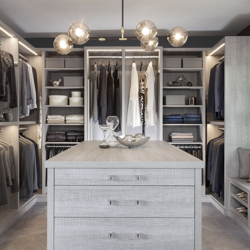 Porta de vidro bege de Grey Melamine Walk In Closet da casa moderna para o vestuário