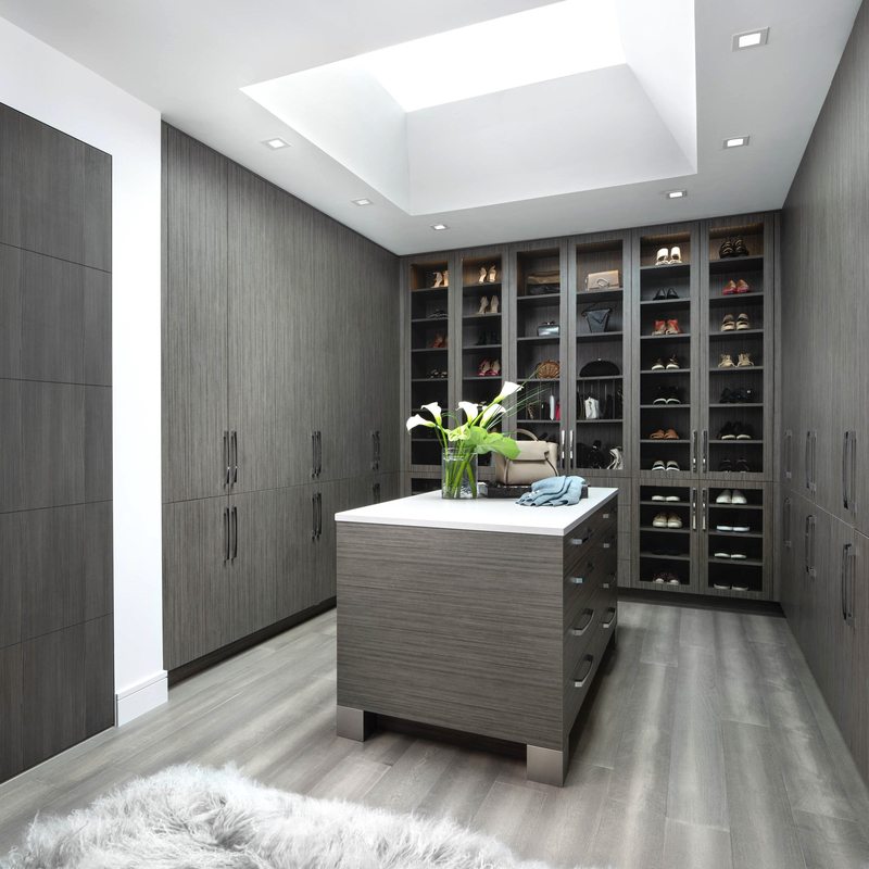 Porta de vidro bege de Grey Melamine Walk In Closet da casa moderna para o vestuário