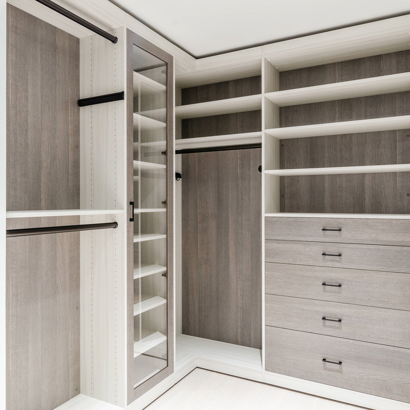 U dá forma à caminhada de madeira de Matte Grey Melamine Walk Through Wardrobe no armazenamento da veste