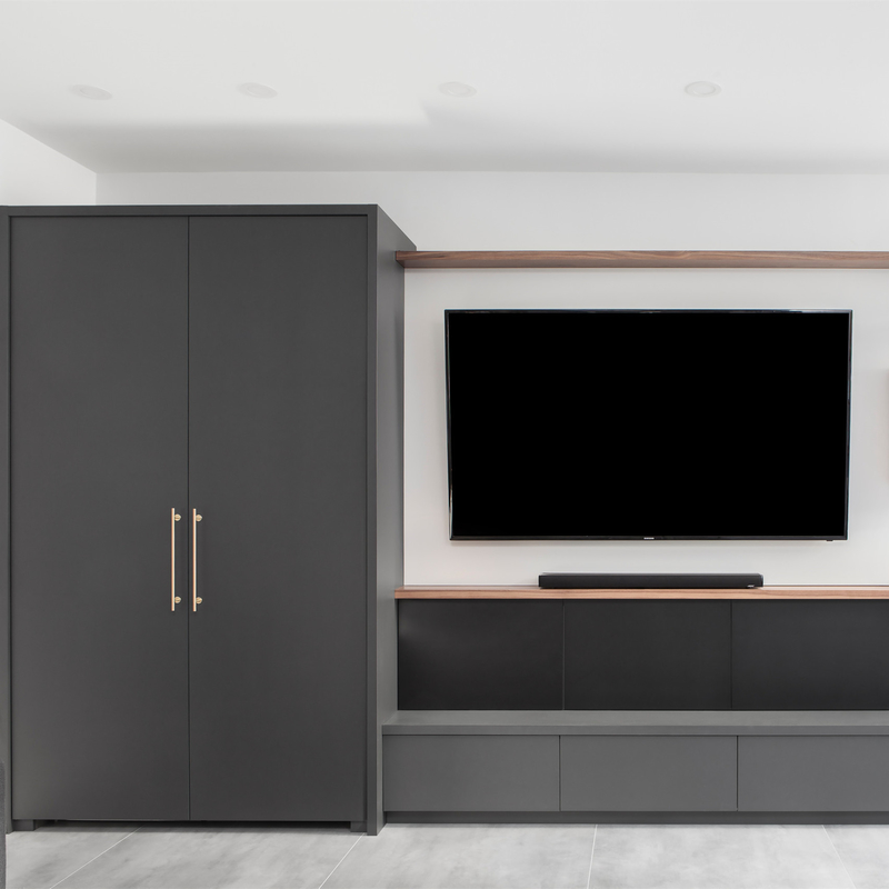 Armário escuro minimalista durável da tevê do MFC Grey Lacquer com gaveta do armazenamento