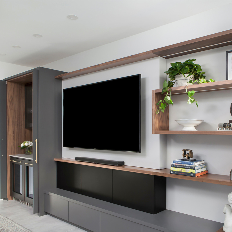 Armário escuro minimalista durável da tevê do MFC Grey Lacquer com gaveta do armazenamento