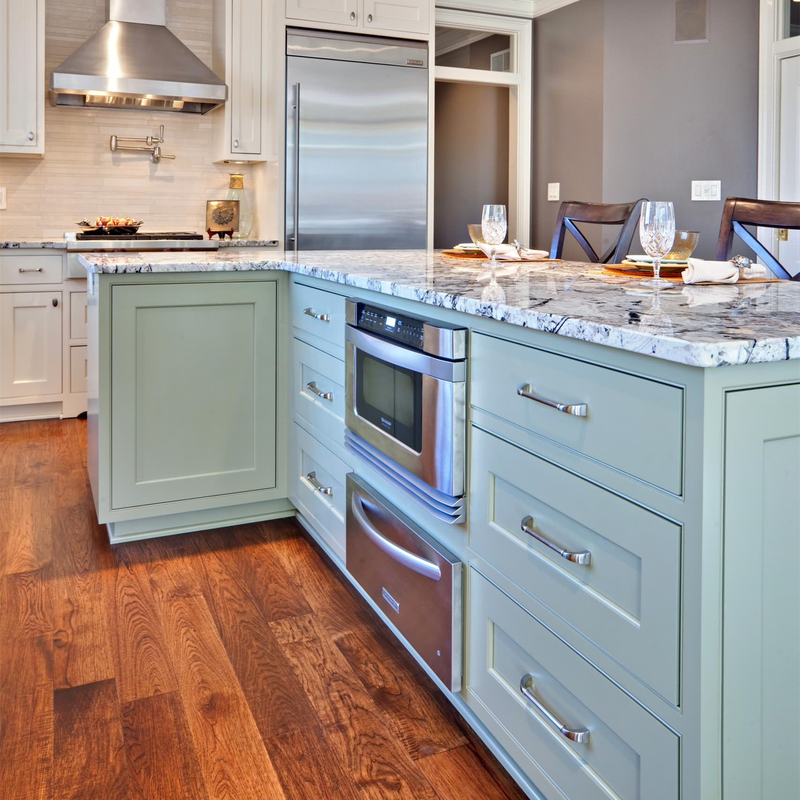 Móveis de casa em madeira maciça RTA, branco e verde, estilo shaker, armário de cozinha com bancada