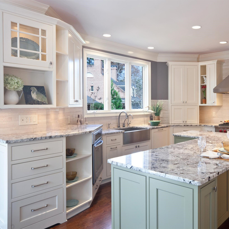 Móveis de casa em madeira maciça RTA, branco e verde, estilo shaker, armário de cozinha com bancada