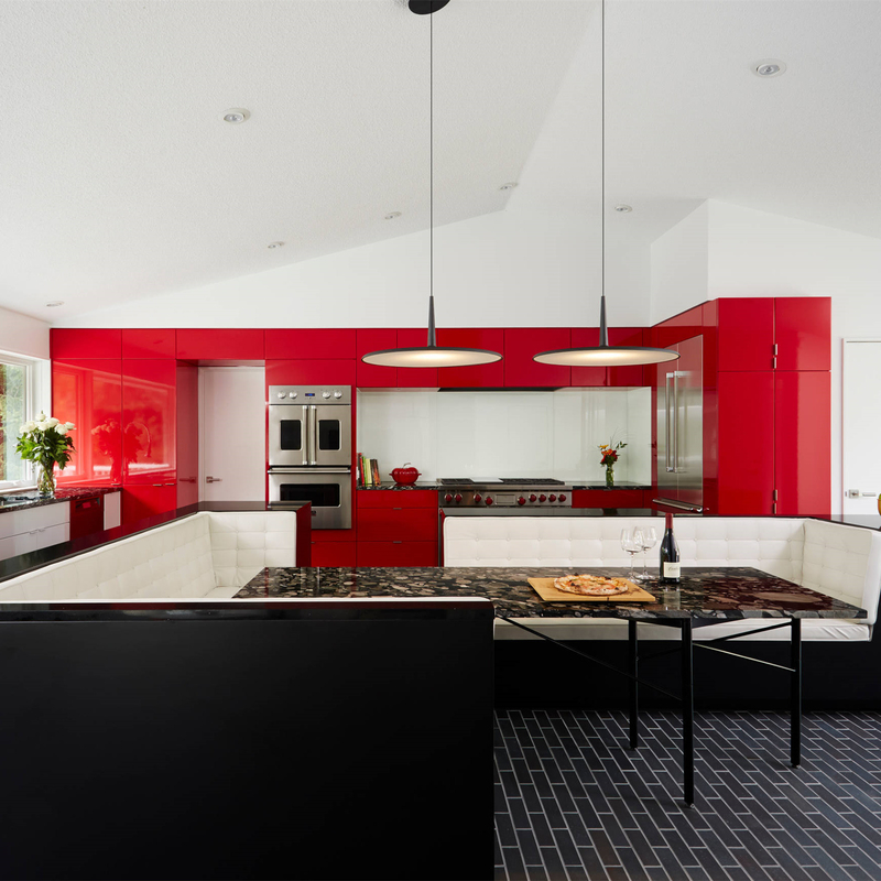 Conjuntos completos de armários de cozinha cor de vinho de alto brilho moderno painel plano lacado