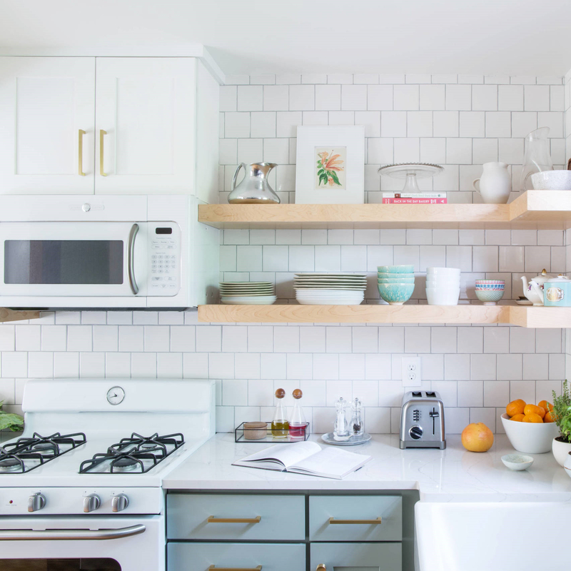 Conjunto de armário de cozinha pequeno estilo shaker americano laca azul claro com pia para casa de campo