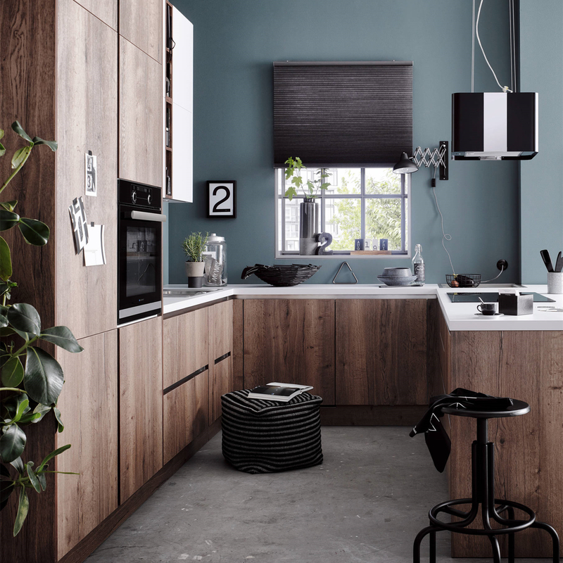 Cozinha modular MDF folheado de madeira Armários de cozinha Móveis tudo em um com conjunto de ilha