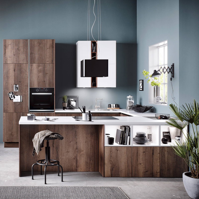 Cozinha modular MDF folheado de madeira Armários de cozinha Móveis tudo em um com conjunto de ilha