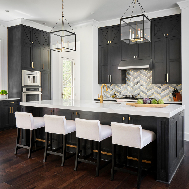 Punho dourado de alta qualidade moderno americano Shaker Kitchen Cabinets Complete Sets preto próximo macio com ilha