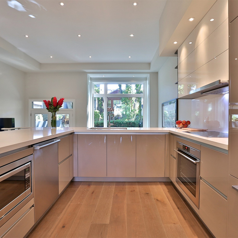 U dá forma ao armário de suspensão de alto brilho branco e de Grey Lacquer Kitchen Furniture Wall de cozinha com projeto Handless
