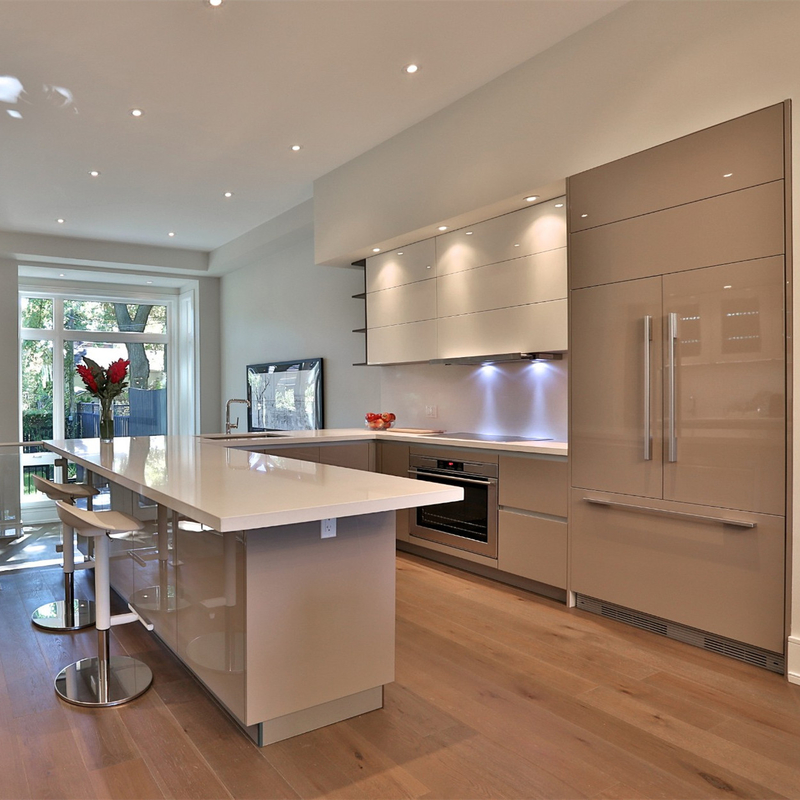 U dá forma ao armário de suspensão de alto brilho branco e de Grey Lacquer Kitchen Furniture Wall de cozinha com projeto Handless