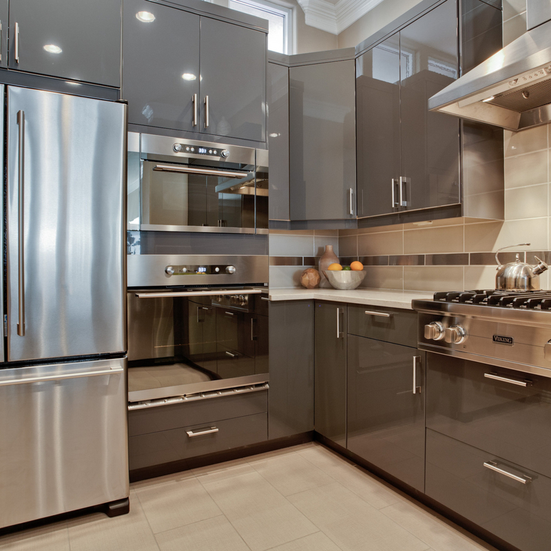 U dá forma a armários de cozinha escuros de alto brilho de Grey Lacquer Electric Touch Open para a casa de campo