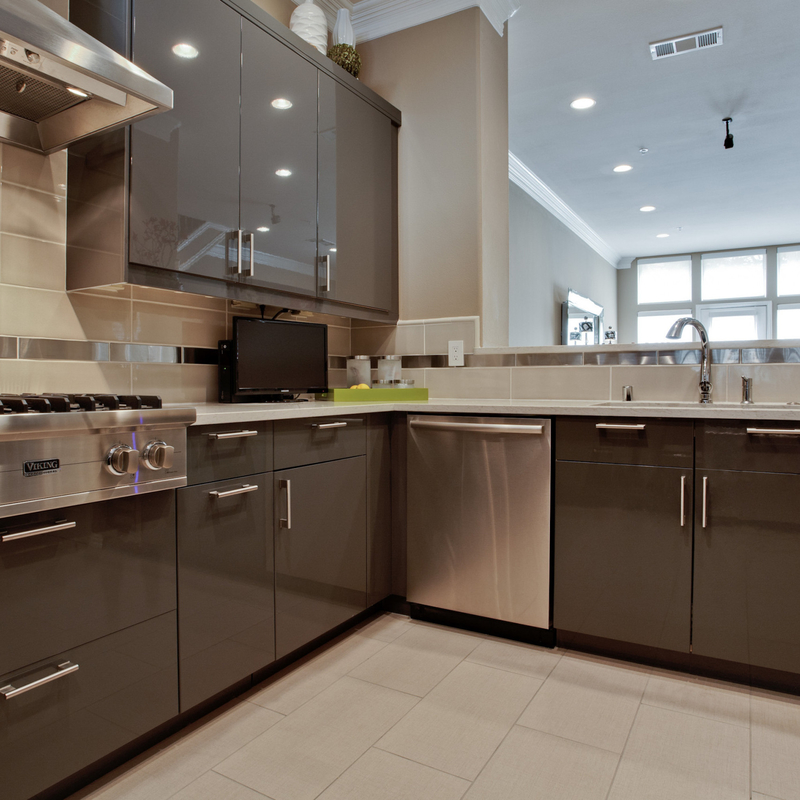 U dá forma a armários de cozinha escuros de alto brilho de Grey Lacquer Electric Touch Open para a casa de campo