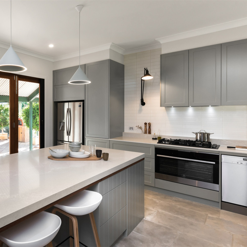 Foco no design do gabinete gabinetes de cozinha modulares modernos EUA Grey Shaker armário para atacado