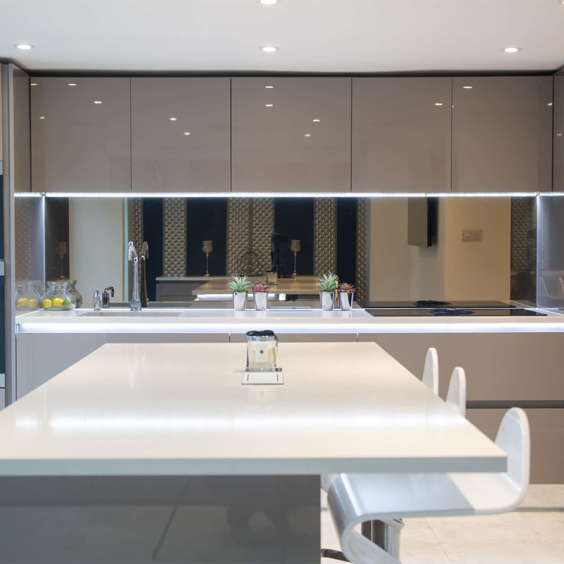 Pronto para montar design sem mãos champanhe de alta brilho tabuleiro acrílico alemão armário de cozinha com ilha