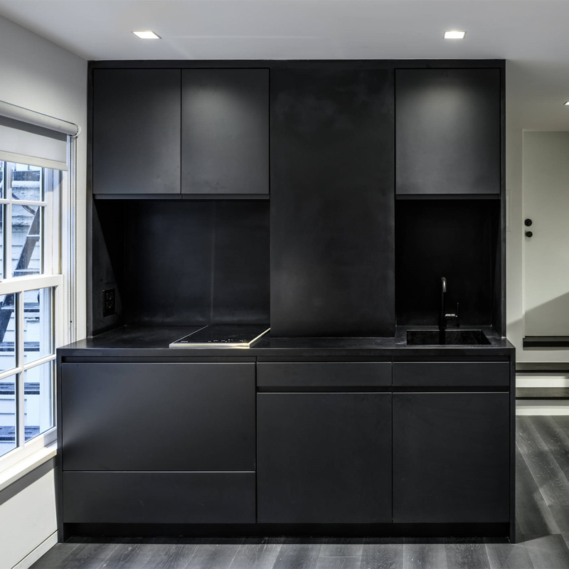Preparados para montar Mobiliário de cozinha pequena Armários de parede Armário de cozinha de tabuleiro preto e branco Design simples