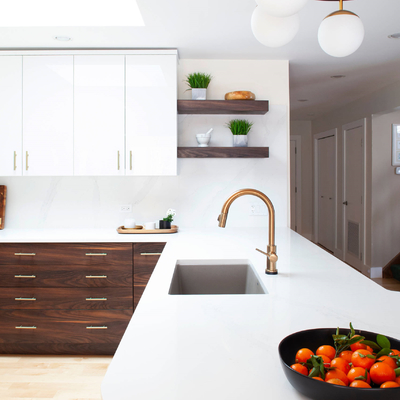 Tela plano branco de alto brilho Matte Brown Timber Veneer dos armários de Shaker Style Particle Board Kitchen
